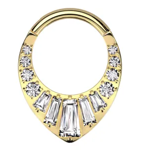 Gold PVD Point Baguette Clear CZ Titanium Hinged Segment Ring