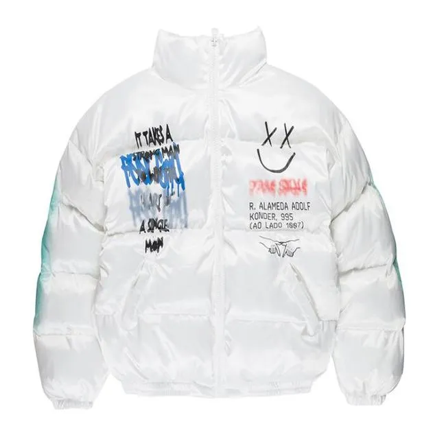 Happy Graffiti Print Puffer coat