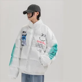 Happy Graffiti Print Puffer coat