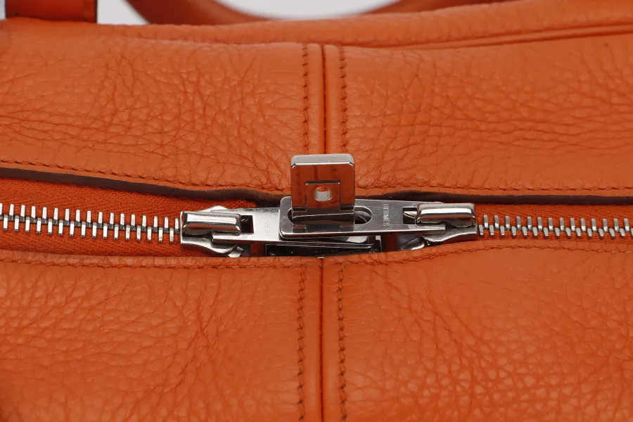 HERMES VICTORIA II 35 ORANGE CLEMENCE LEATHER PALLADIUM HARDWARE STAMP N SQUARE WITH LOCK&KEYS