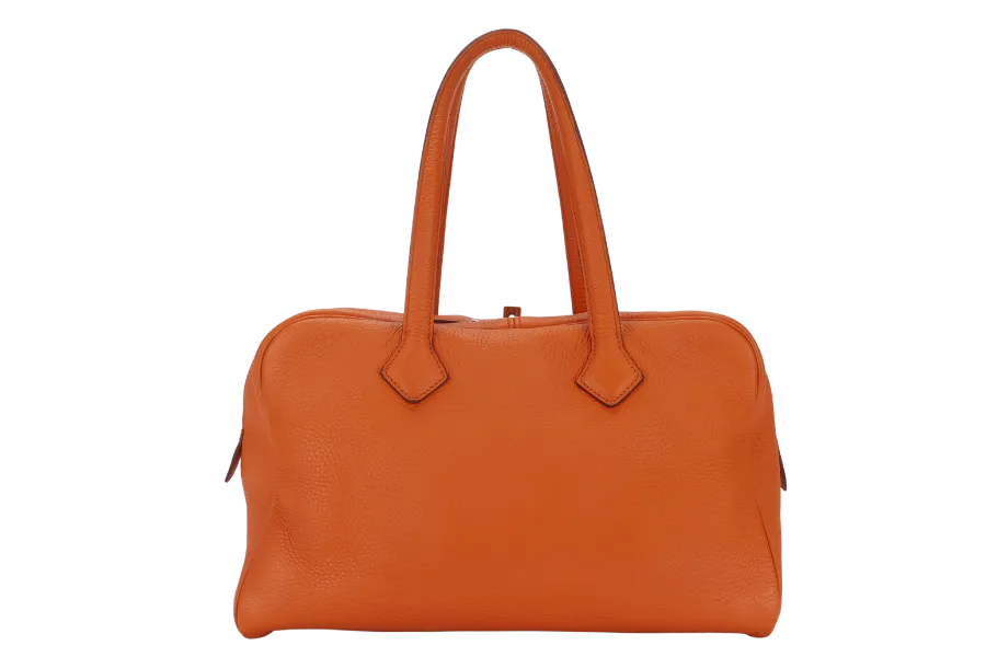 HERMES VICTORIA II 35 ORANGE CLEMENCE LEATHER PALLADIUM HARDWARE STAMP N SQUARE WITH LOCK&KEYS