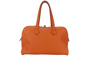 HERMES VICTORIA II 35 ORANGE CLEMENCE LEATHER PALLADIUM HARDWARE STAMP N SQUARE WITH LOCK&KEYS