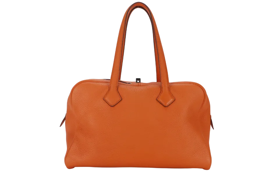 HERMES VICTORIA II 35 ORANGE CLEMENCE LEATHER PALLADIUM HARDWARE STAMP N SQUARE WITH LOCK&KEYS