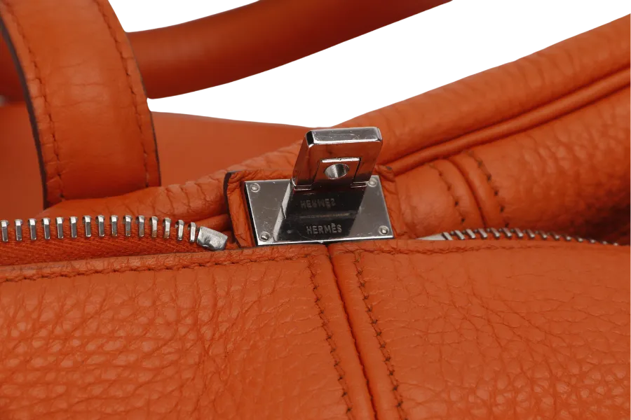 HERMES VICTORIA II 35 ORANGE CLEMENCE LEATHER PALLADIUM HARDWARE STAMP N SQUARE WITH LOCK&KEYS