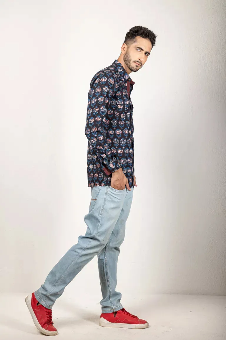 Indigo Hand Block Jaota Print Shirt