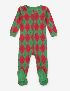 Kids Footed Red & Green Argyle Pajamas