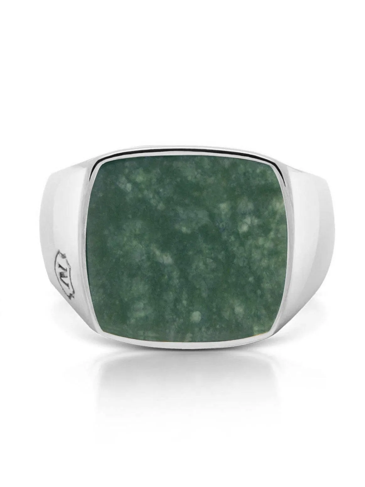 Men's Silver Signet Ring with Green Jade