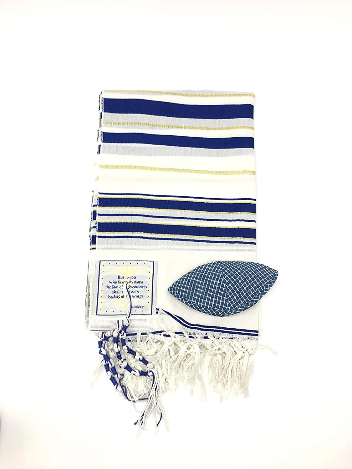 Messianic Tallit Prayer Shawl Covenant in English/Hebrew with Bag and Kippah