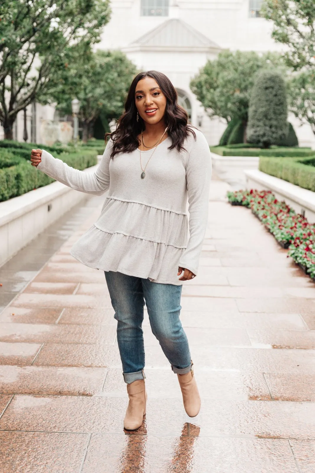 Nicely Done Tiered Top in Gray