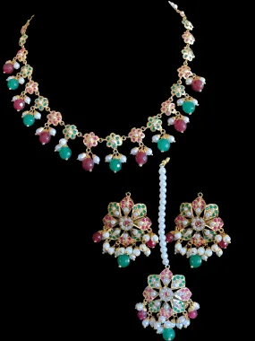 NS327 Alea punjabi Jadau necklace  set - ruby emerald   (READY TO SHIP)