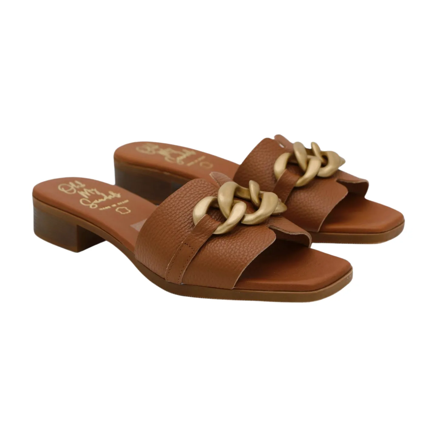 OH MY SANDALS Tan  Leather Slider Sandal