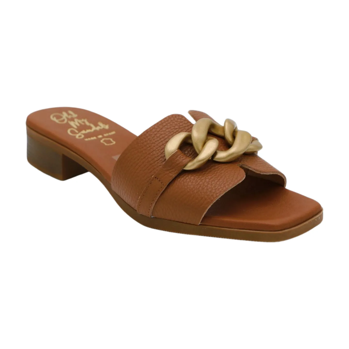 OH MY SANDALS Tan  Leather Slider Sandal