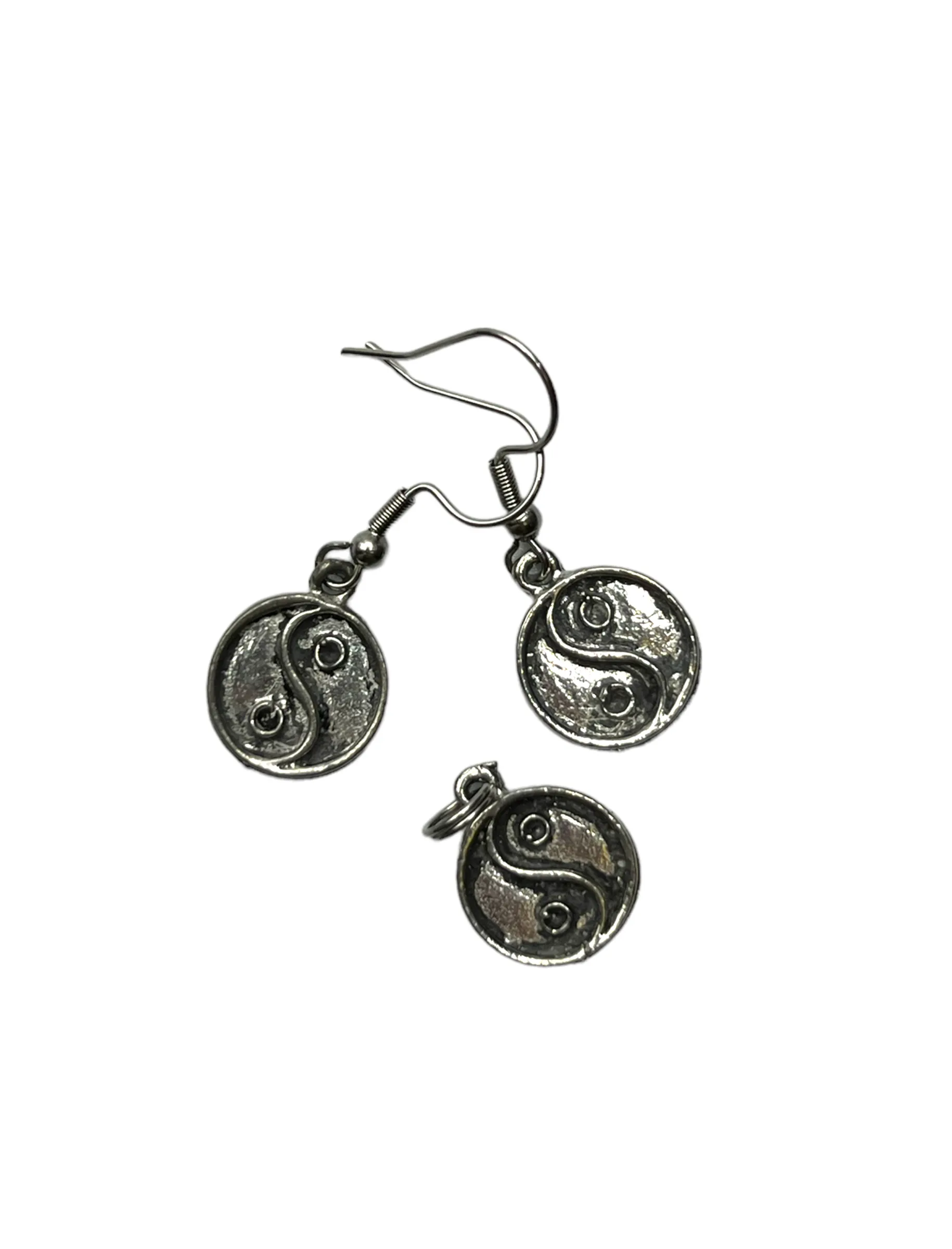 Pewter Yin and Yang Charm Necklace and Earring Set: A Symbol of Balance and Harmony