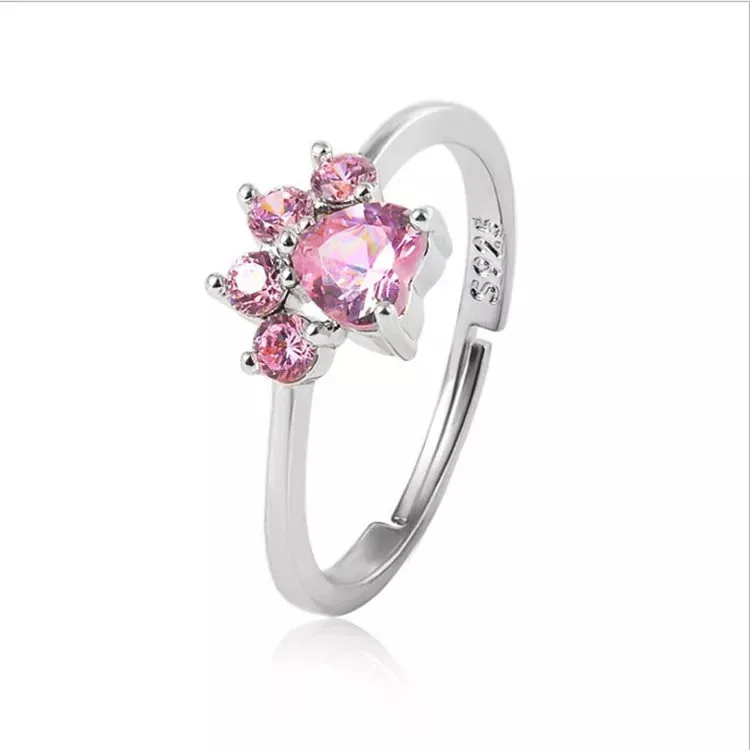 Pink Zircon Cat Paw Ring in Solid 925 Sterling Silver and 14K Gold Plating