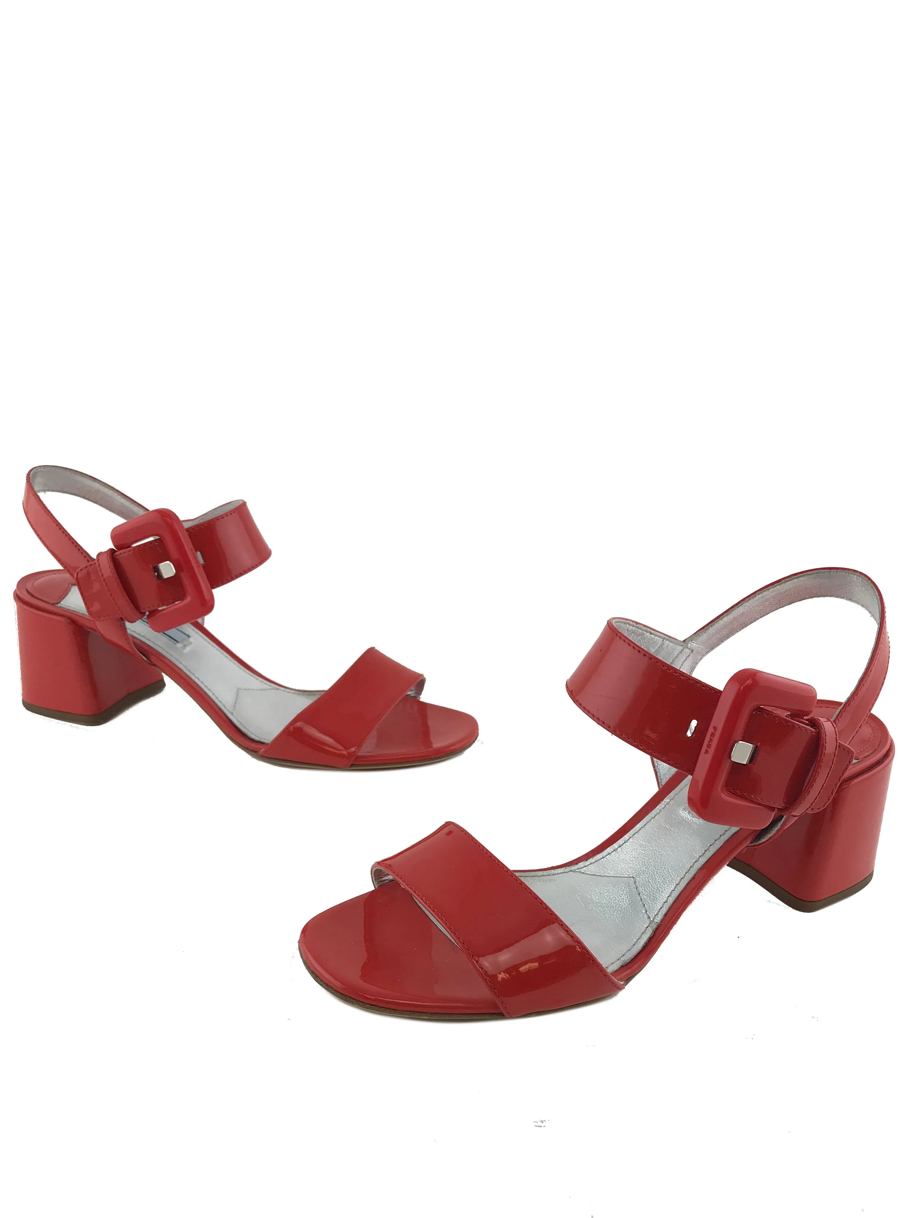 Prada Buckle Patent City Sandal Size 8.5