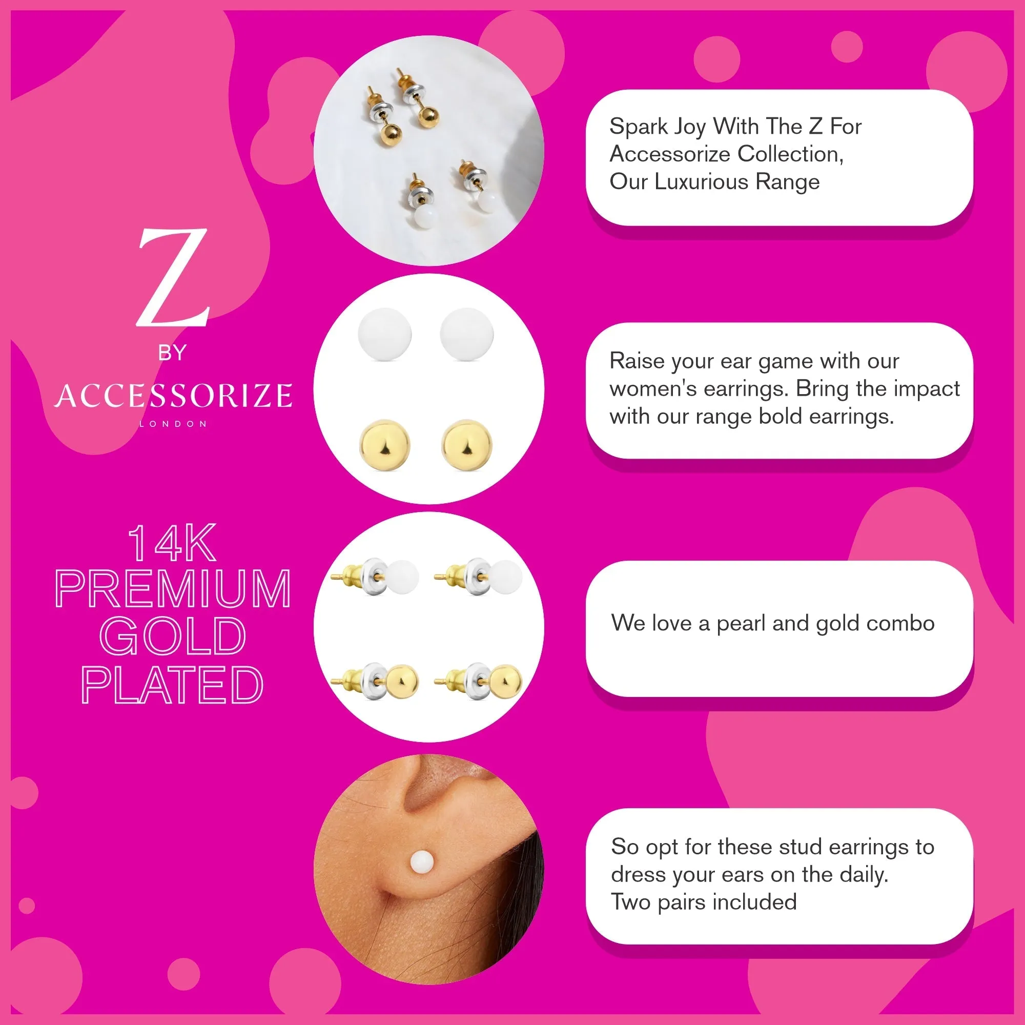 Real Gold-Plated Z And Plain Stud Earrings Set Of Two