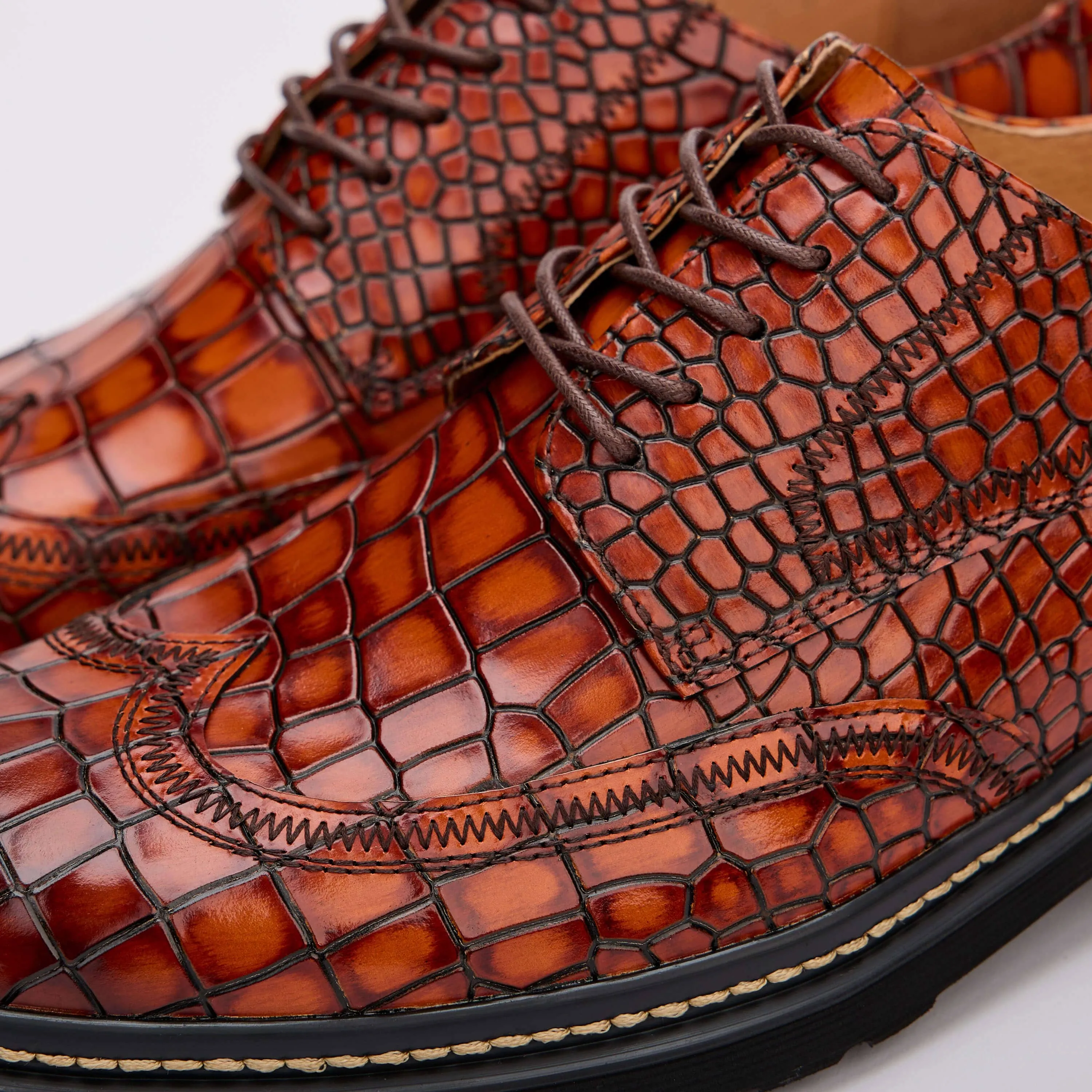 Roman Cognac Croc Leather Wingtip Sneakers