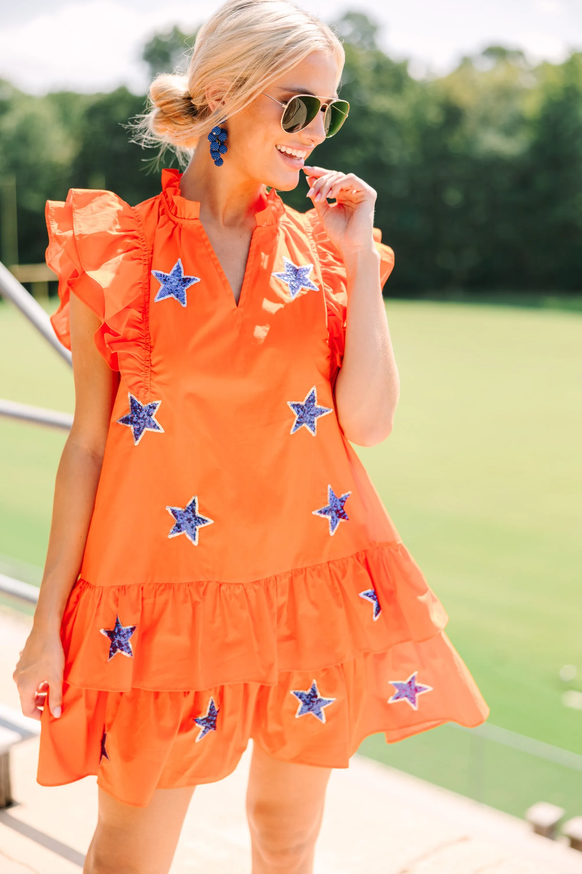 Star Of The Show Orange Sequined Dress