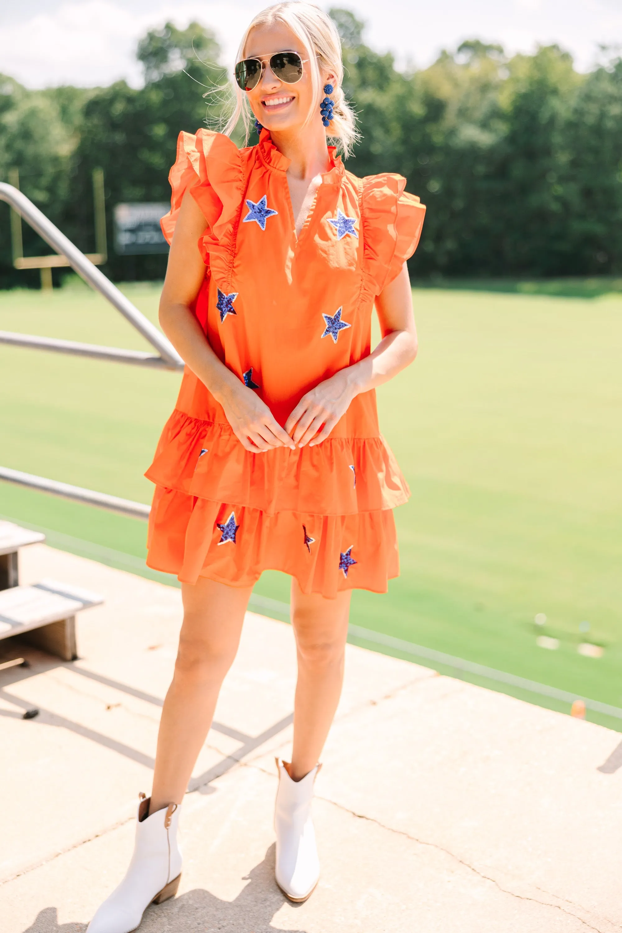 Star Of The Show Orange Sequined Dress