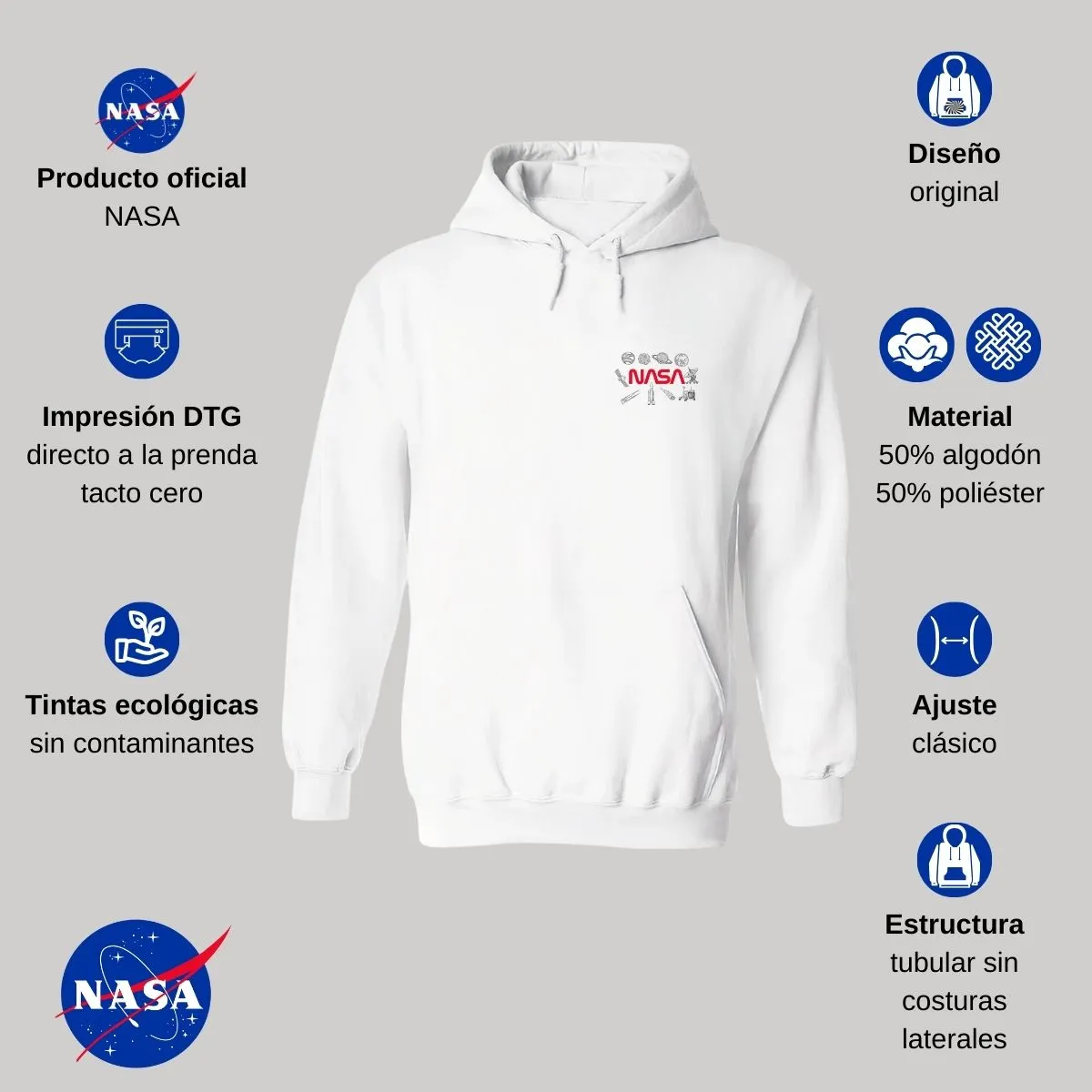 Sudadera Hombre Hoodie Nasa Espacio Escudo