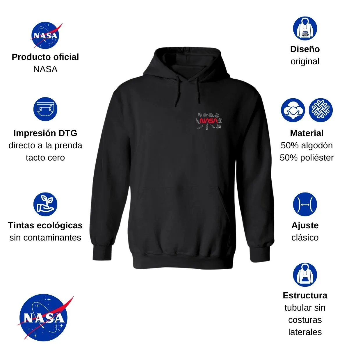 Sudadera Hombre Hoodie Nasa Espacio Escudo