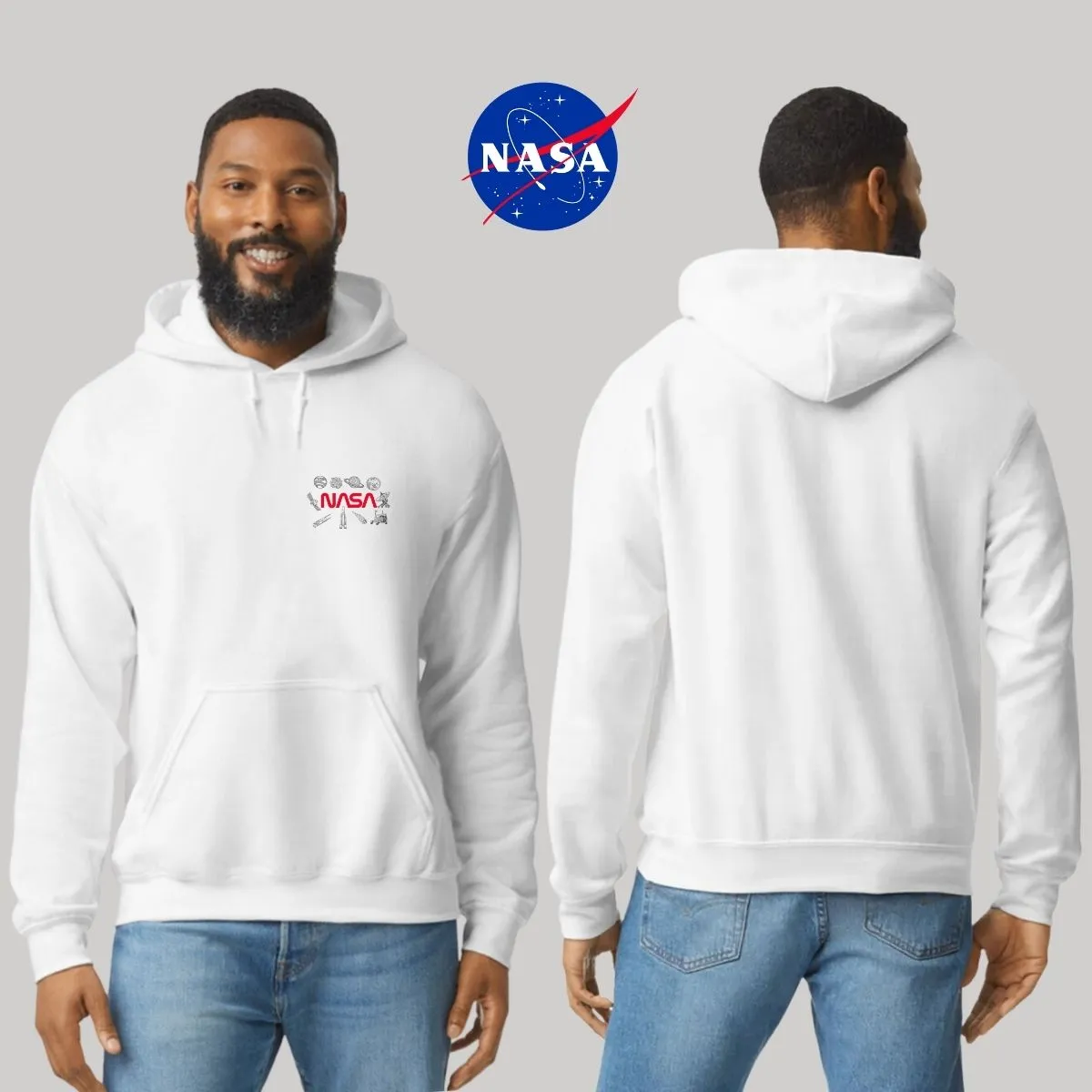 Sudadera Hombre Hoodie Nasa Espacio Escudo