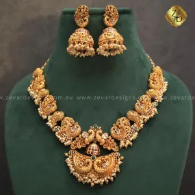 Temple Jadau South Indian Style Long Necklace Set with Jhumki