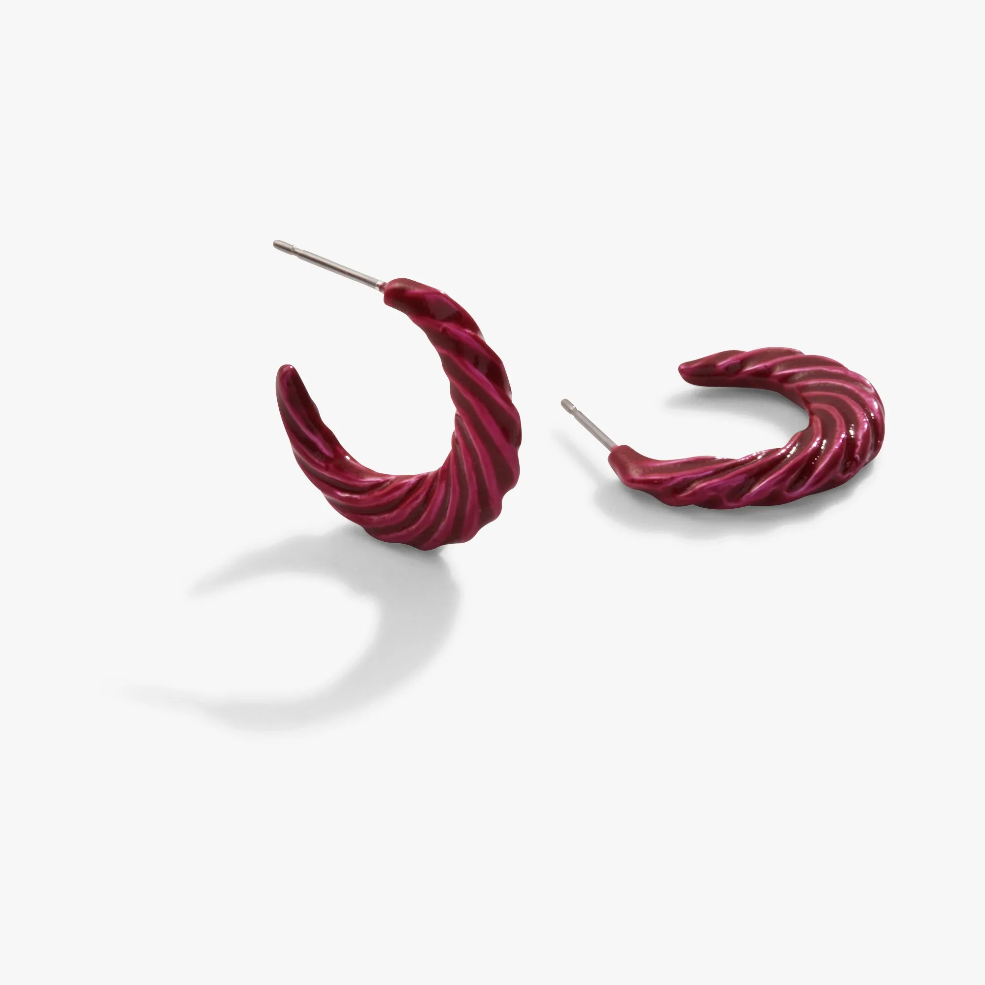 Textured Huggie Hoops, Burgundy