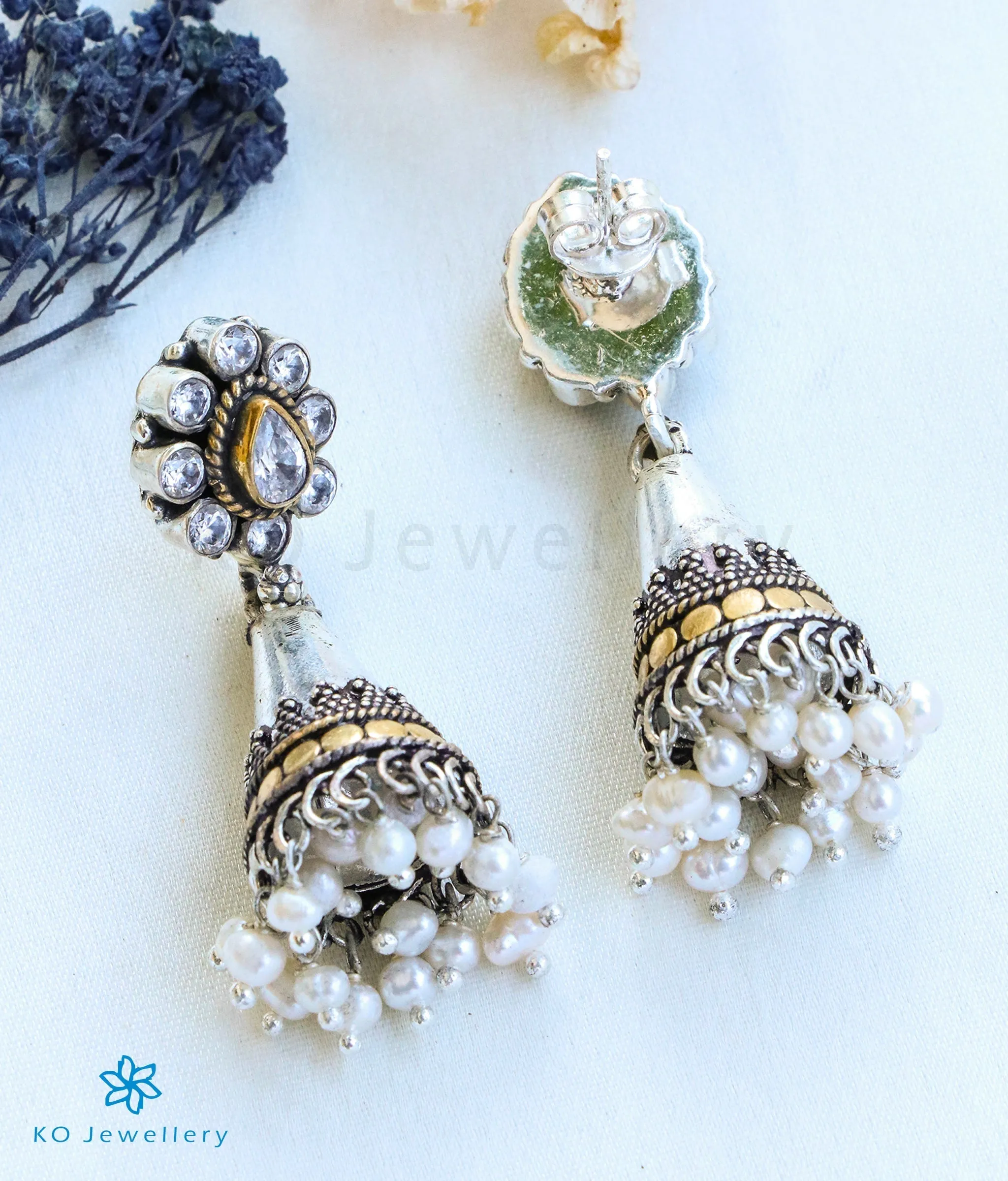 The Anima Silver Antique Jhumkas (2 tone)