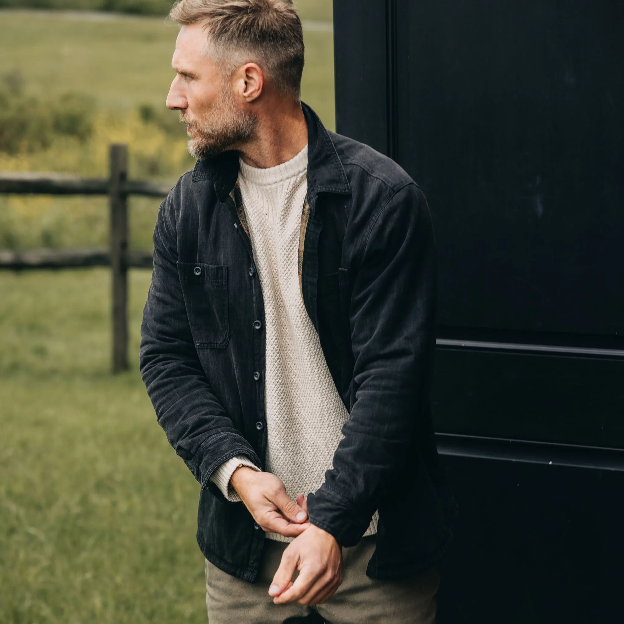 The Lined Utility Shirt in Washed Black Denim