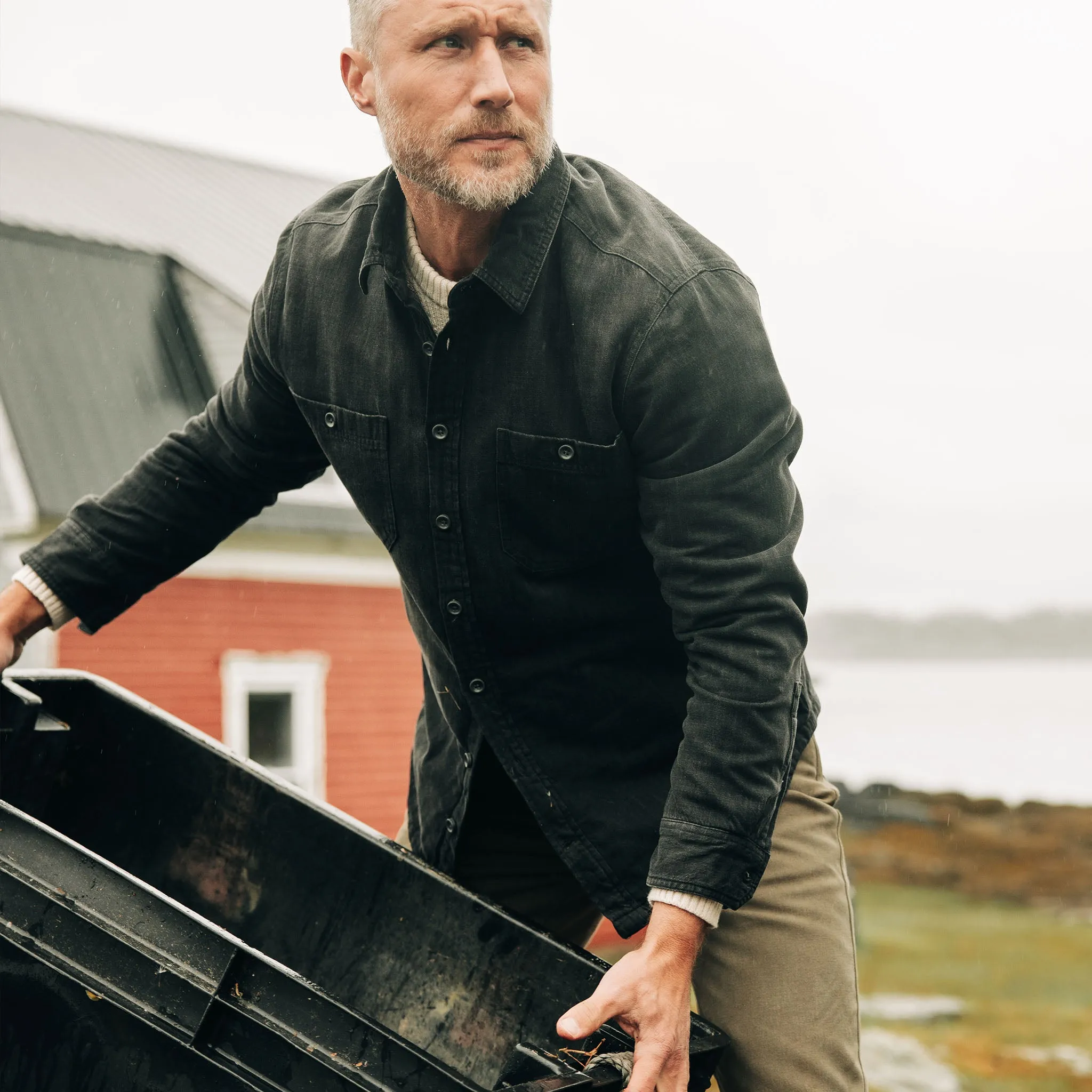 The Lined Utility Shirt in Washed Black Denim