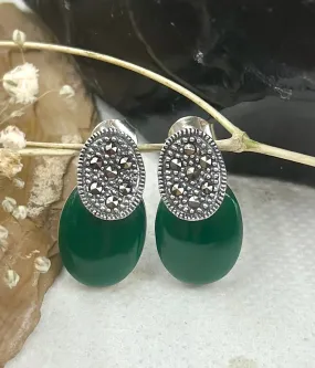 The Silver Marcasite Earrings (Green)