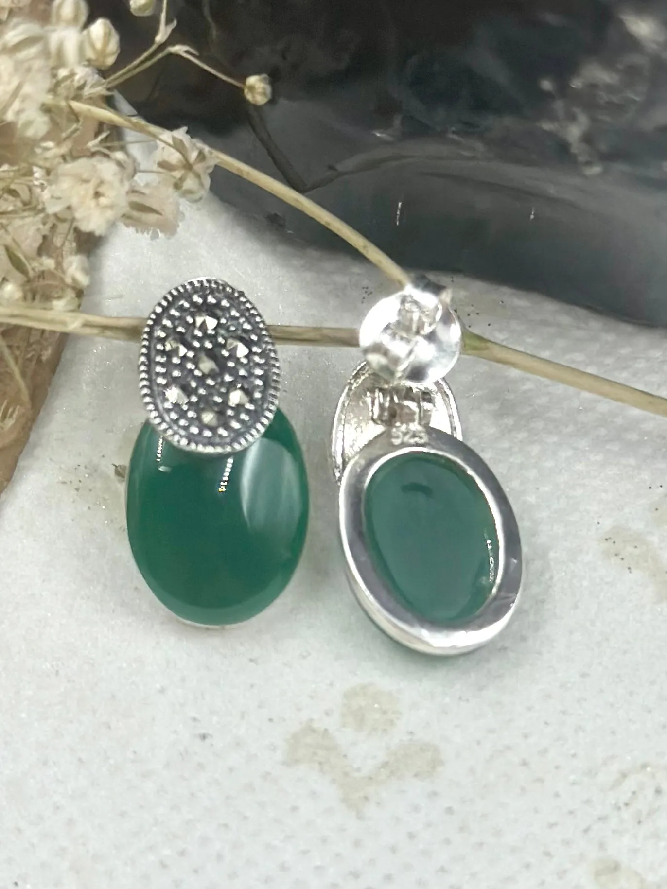 The Silver Marcasite Earrings (Green)