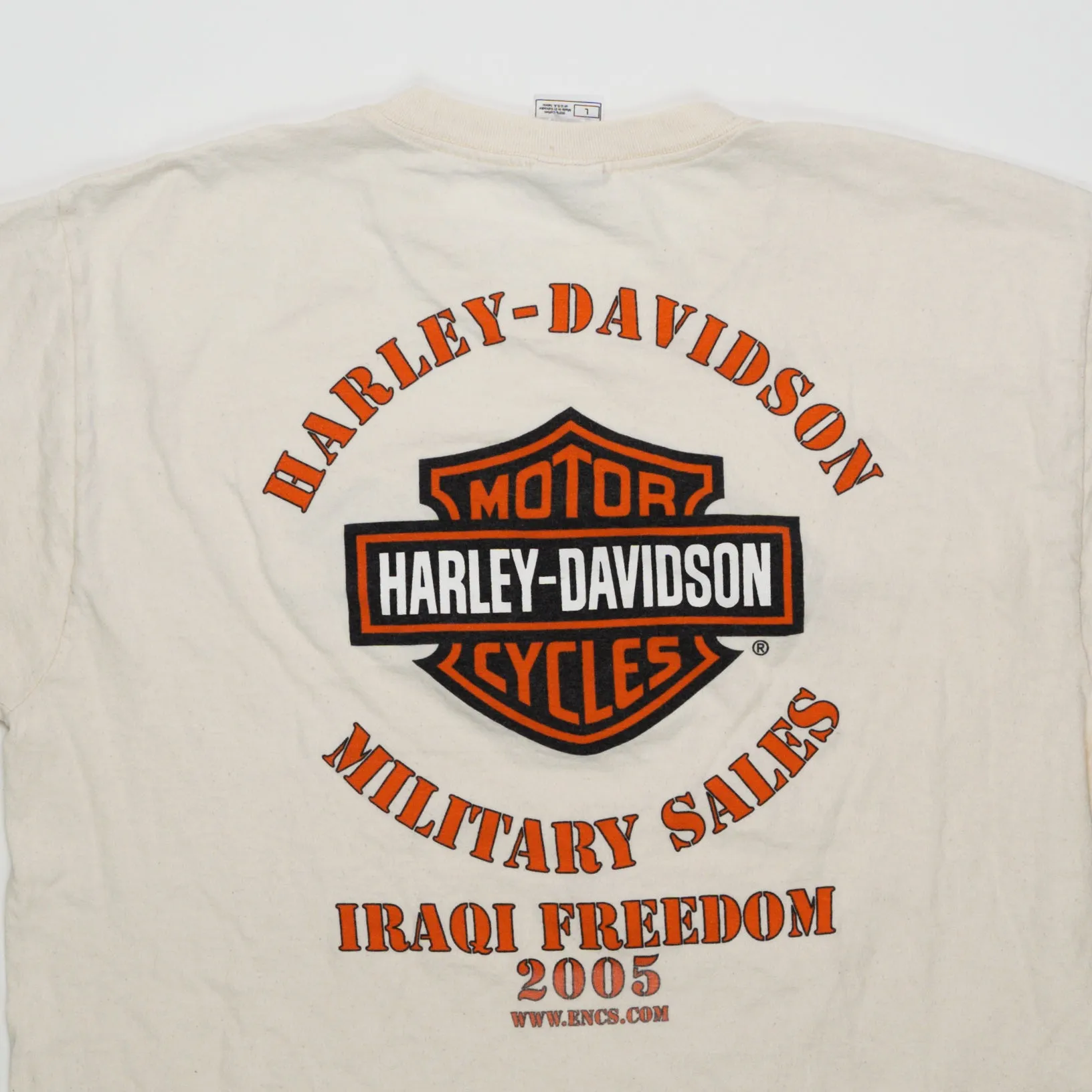 Vintage '05 Cream Harley Davidson Military Tee (M)