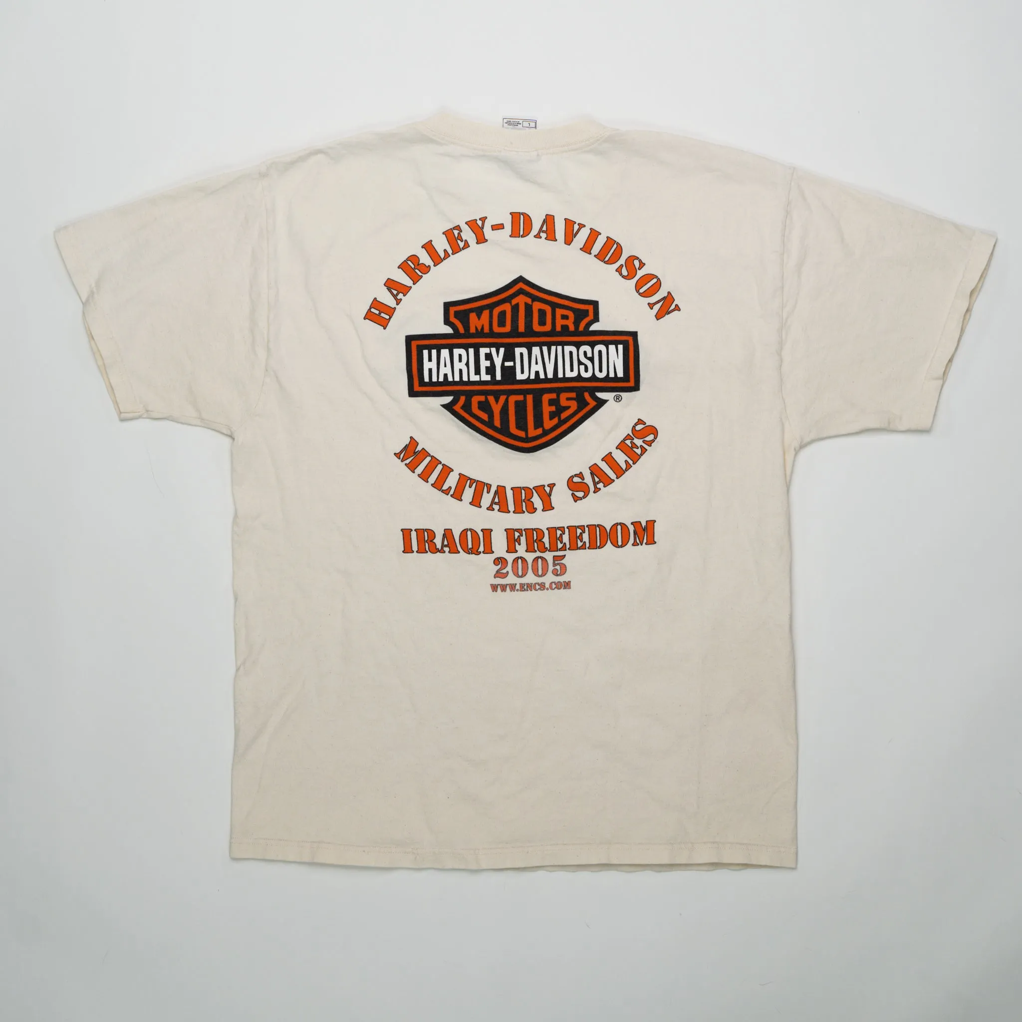 Vintage '05 Cream Harley Davidson Military Tee (M)