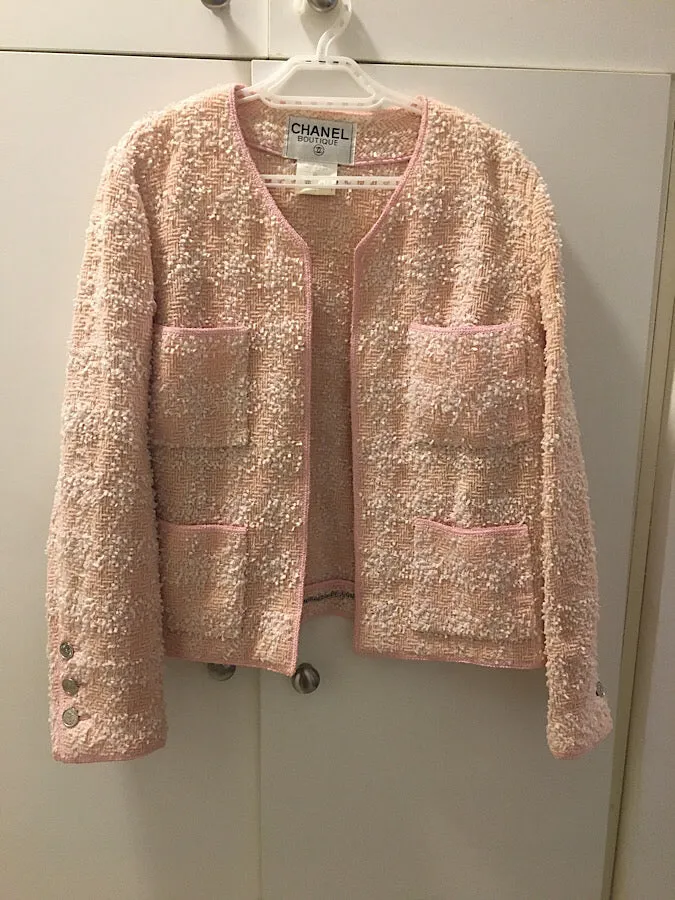 Vintage Chanel 96P 1996 Spring Pink and Creme Jacket FR 48 US 12/14