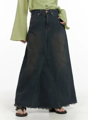 Vintage Rough Hem Denim Maxi Skirt CA403