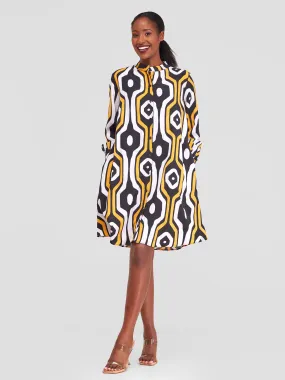 Vivo Jasiri Tent Shirt Dress - Mustard / white Print