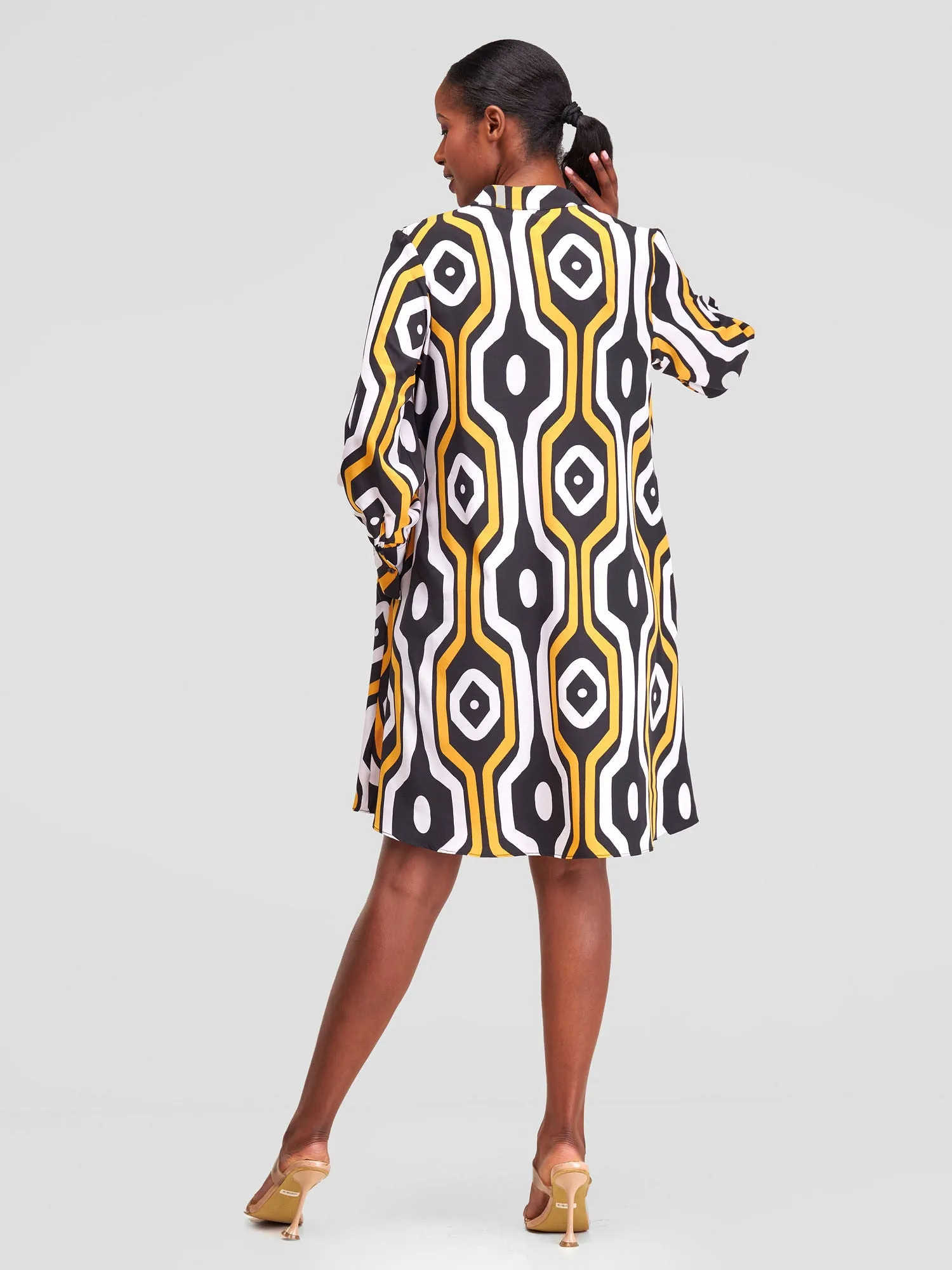 Vivo Jasiri Tent Shirt Dress - Mustard / white Print