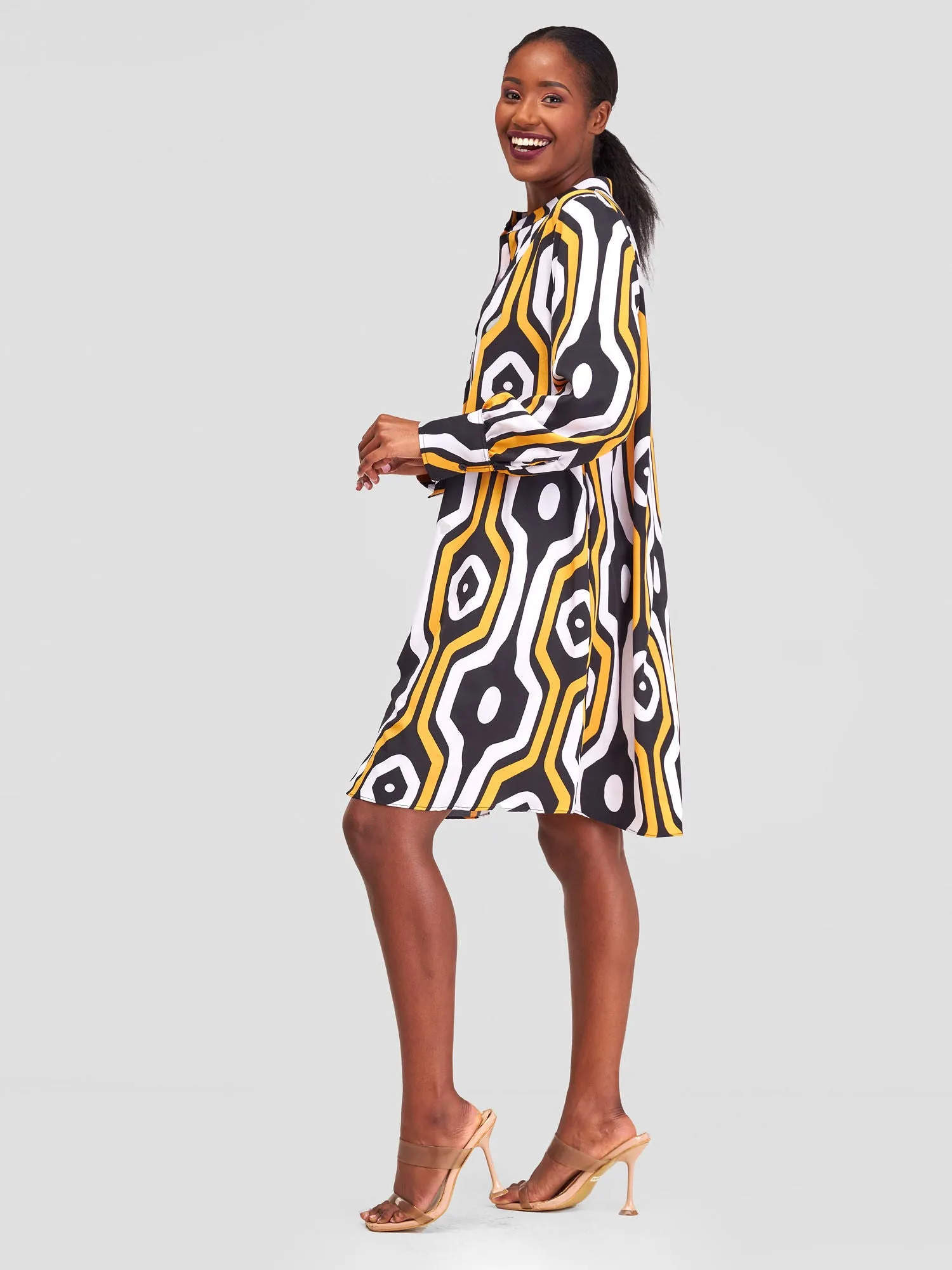 Vivo Jasiri Tent Shirt Dress - Mustard / white Print