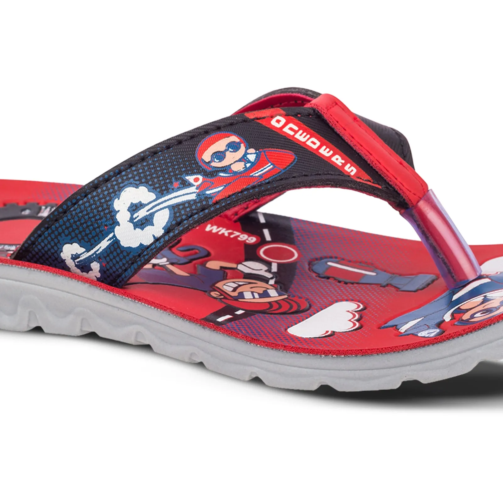 Walkaroo Kids Cartoonic Thong Sandals  - WK799 Black Red