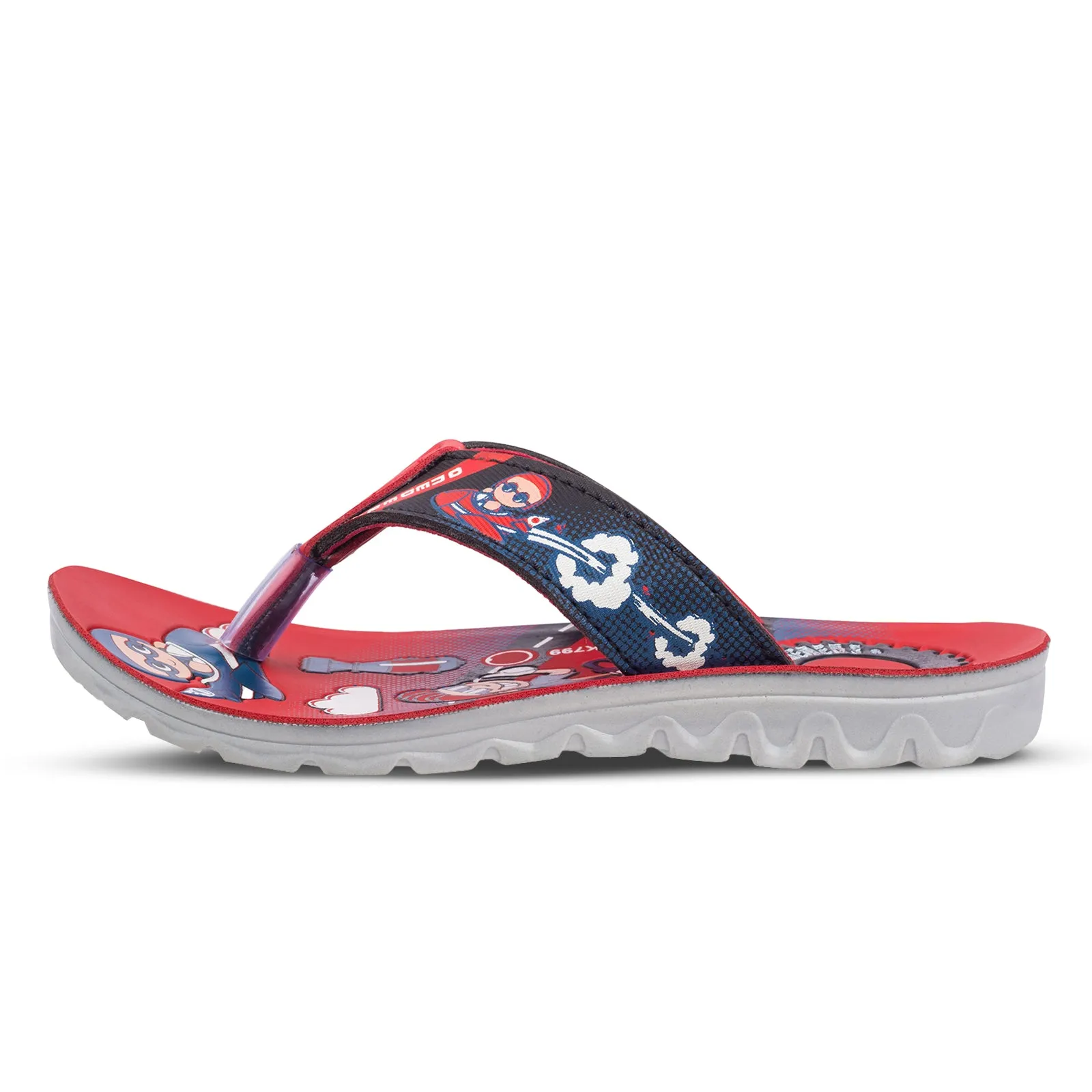 Walkaroo Kids Cartoonic Thong Sandals  - WK799 Black Red