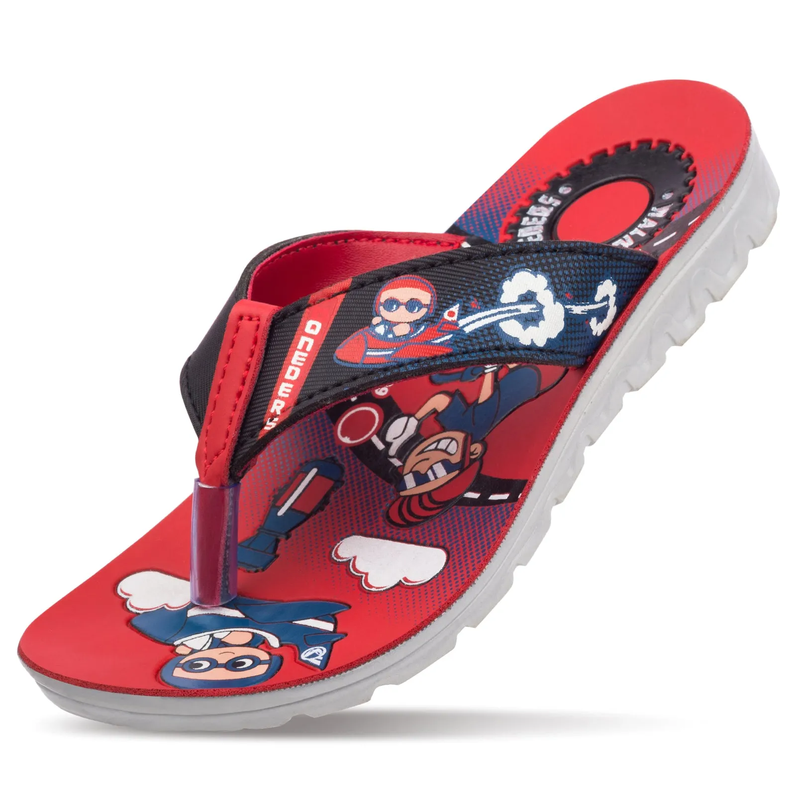 Walkaroo Kids Cartoonic Thong Sandals  - WK799 Black Red