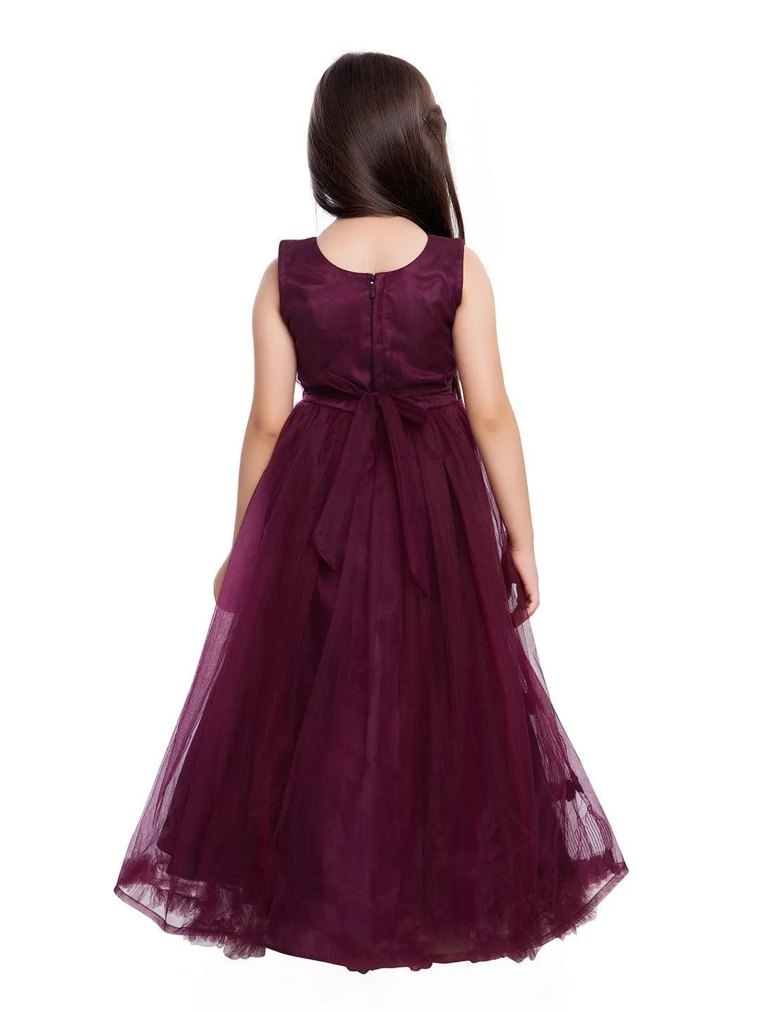 Wine Coloured Net Gown For Girls