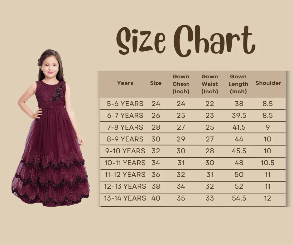 Wine Coloured Net Gown For Girls